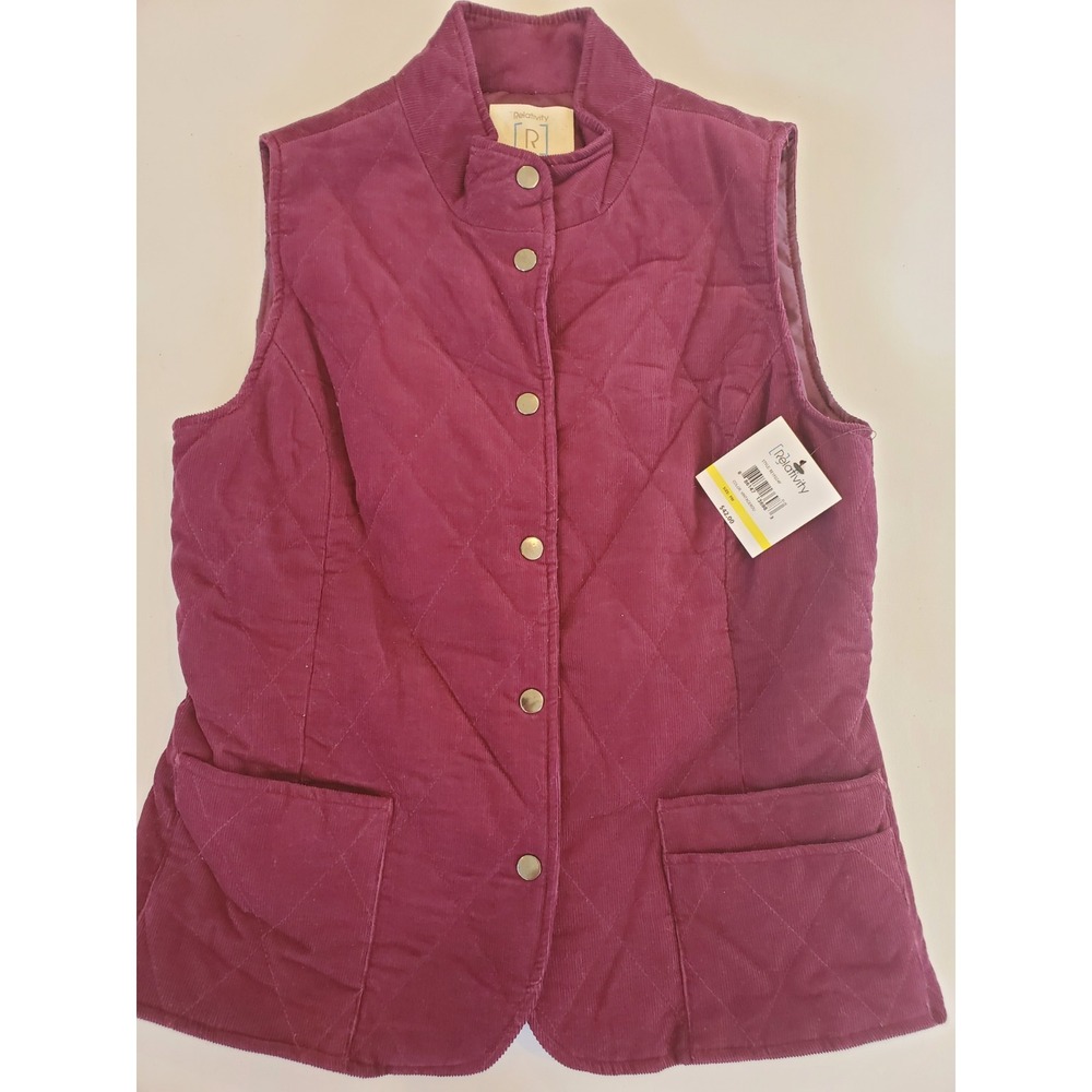 Relativity Womens Petite Quilted Corduroy Vest‎ Vintage Rouge Purple RE1F024P PM
